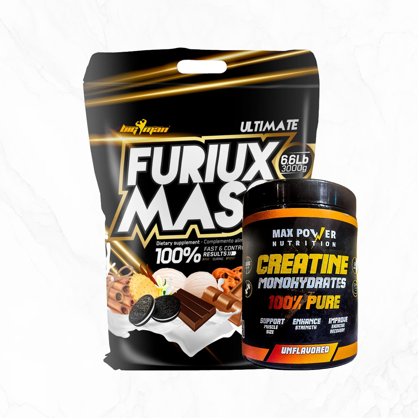 Bundle Offer: Furiux Mass Gainer + Creatine Max Power | High Calories & Strength | Power Fit Egypt