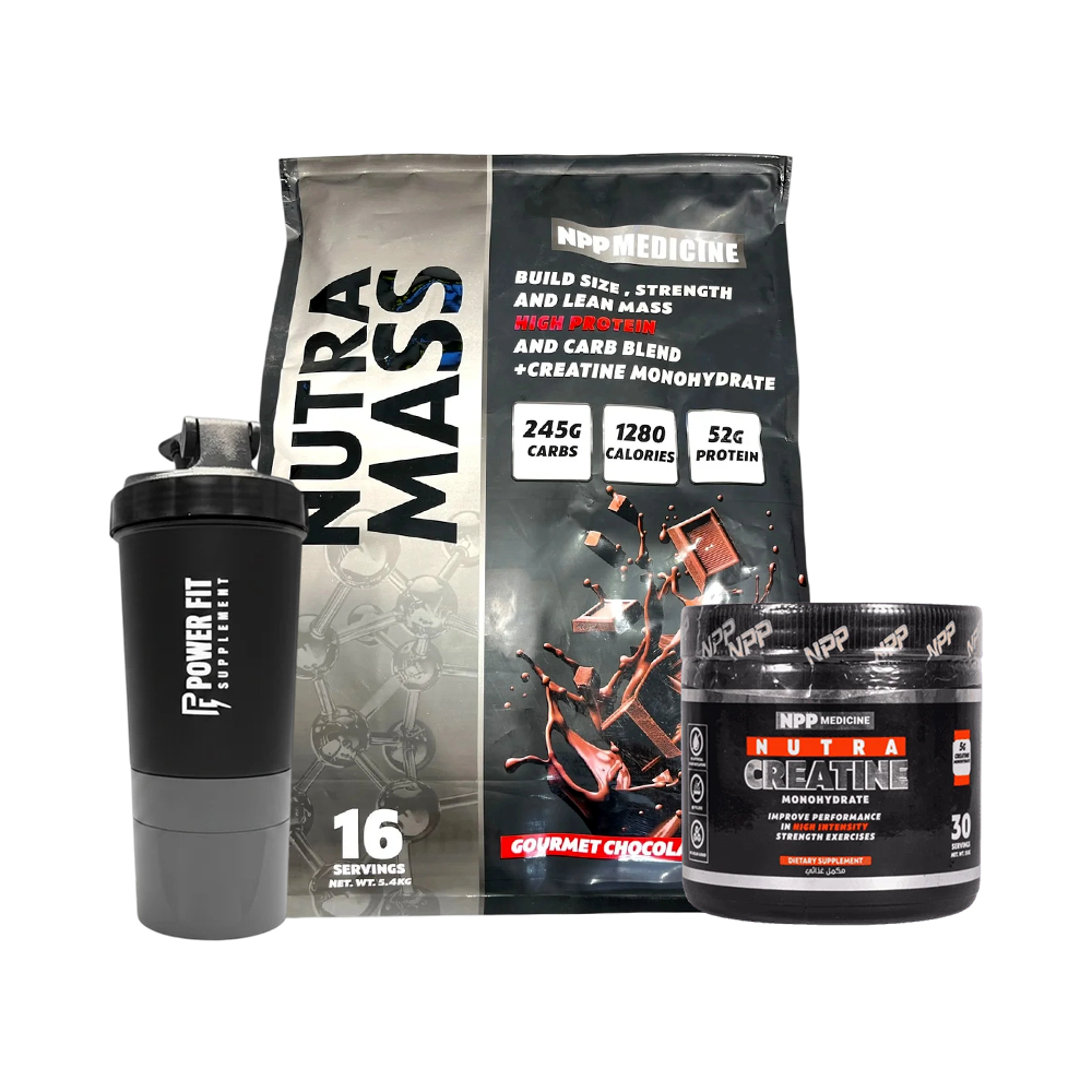 Nutra Mass 5.4kg + Nutra Creatine Monohydrate 30 Servings + Power Fit Shaker | Ultimate Weight & Muscle Gain Bundle