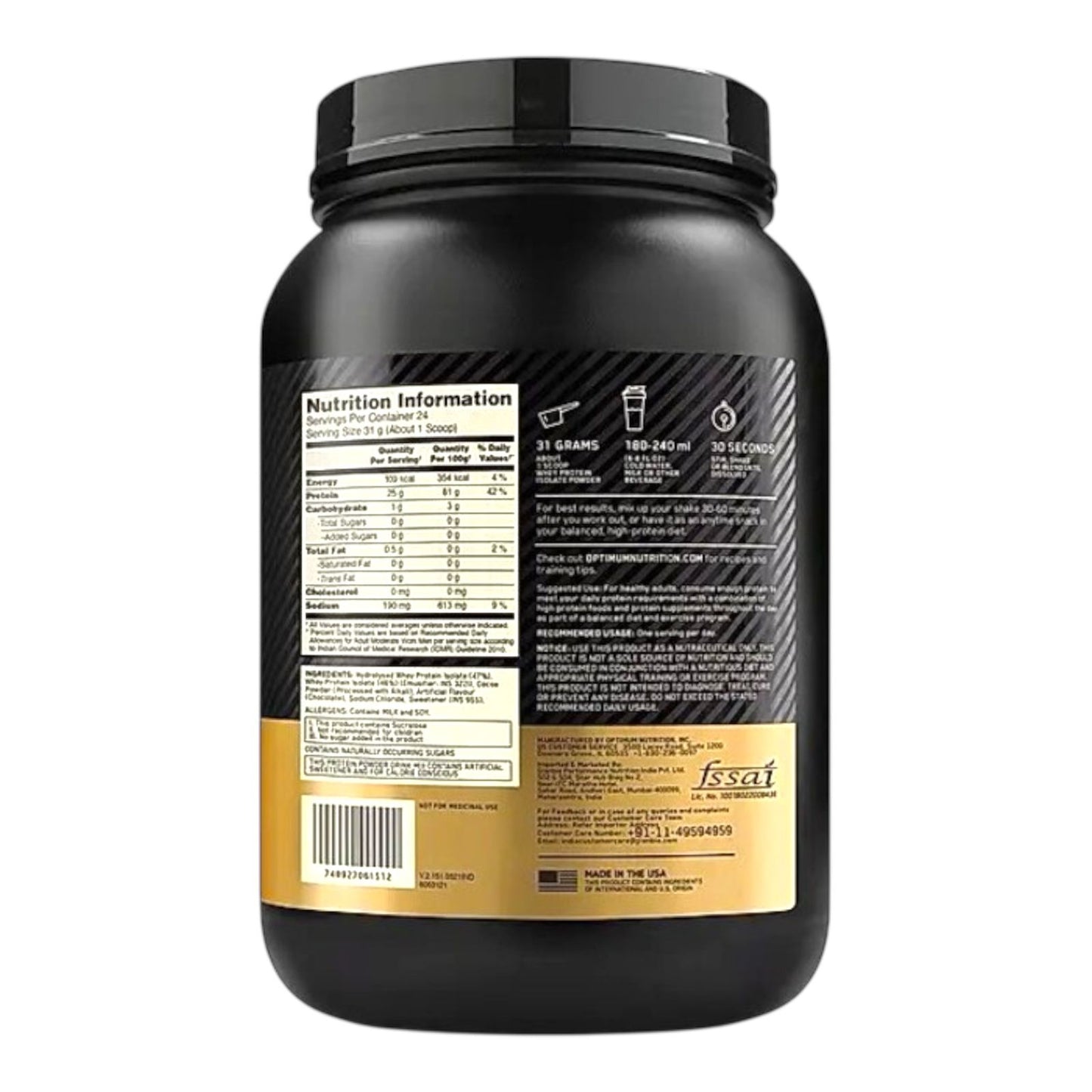 Optimum Nutrition Whey Isolate 750g (24 Servings) | Ultra-Pure Protein for Lean Muscle & Fast Recovery|In Power Fit Supplements Egypt