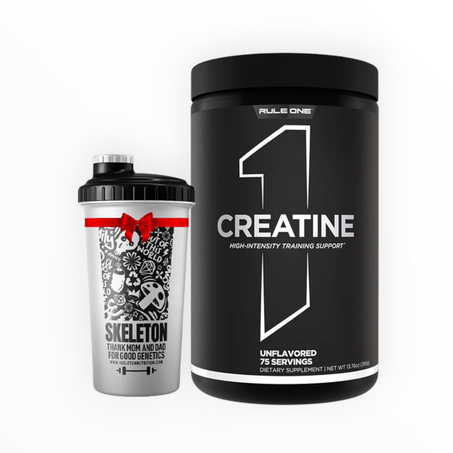 Rule One R1 Creatine Monohydrate 75 Servings (Unflavored) + Free Skeleton Shaker โ Strength & Performance Stack