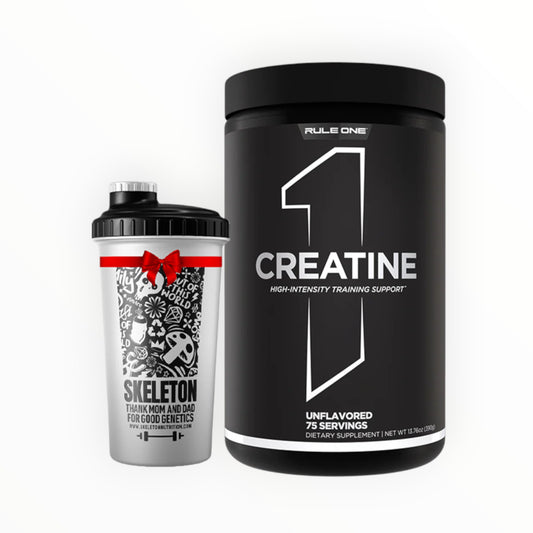 Rule One R1 Creatine Monohydrate 75 Servings (Unflavored) + Free Skeleton Shaker – Strength & Performance Stack