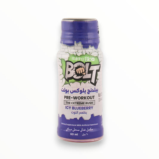 Building Blox BOLT Pre-Workout Shot 60ml – Extreme Energy & Focus Booster (Icy Blueberry Flavor)
