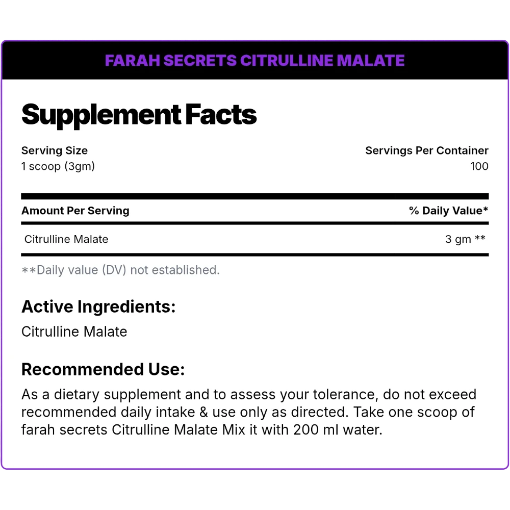 Farah Secrets Citrulline Malate 300g – 100 Servings Pre-Workout in Egypt