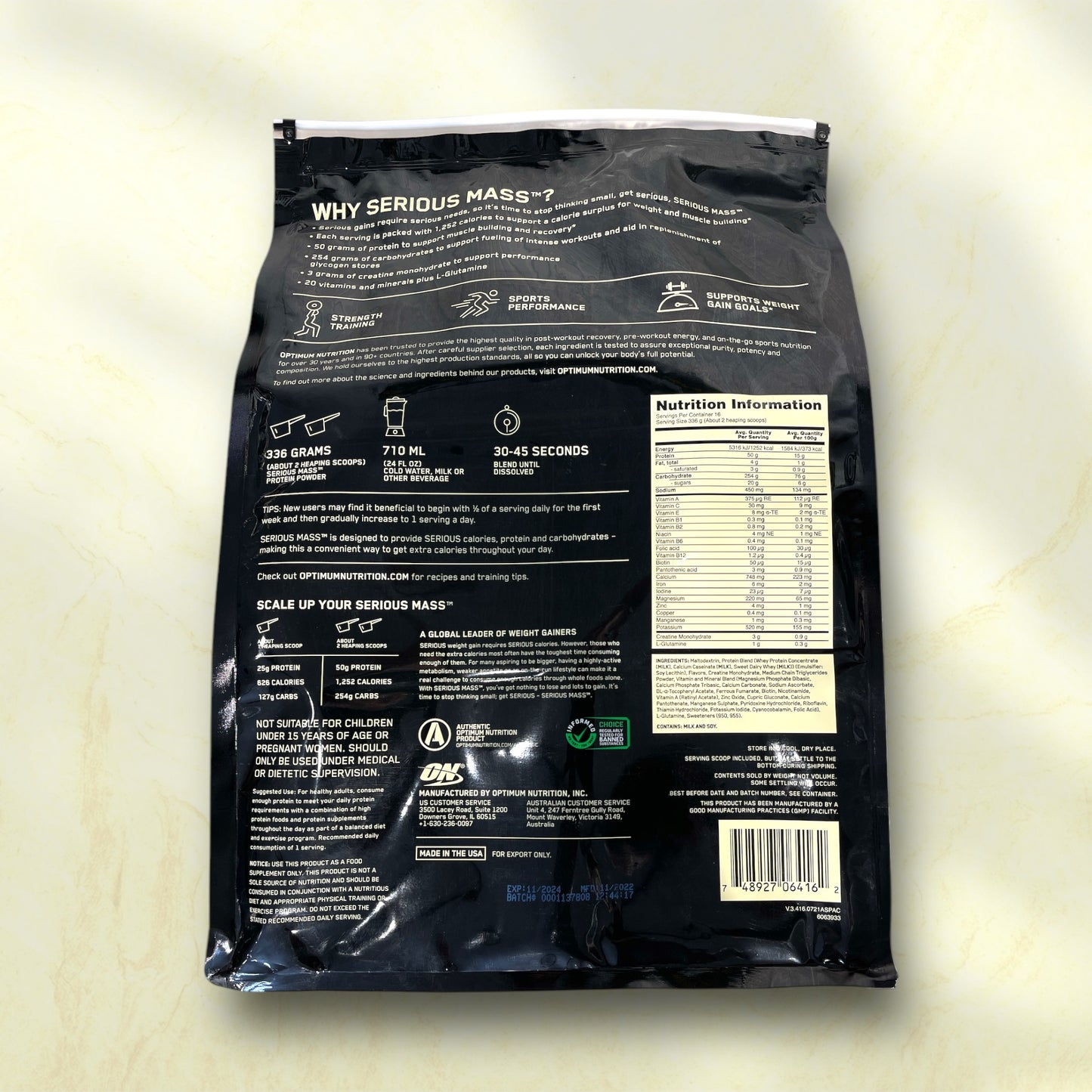 Optimum Nutrition Serious Mass – High-Calorie Weight Gainer for Serious Muscle Gains - Power Fit Supplements Egypt