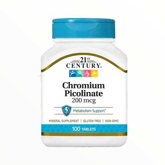 21st Century Chromium Picolinate 200mcg – 100 Tablets | Metabolism & Blood Sugar Support|In Power Fit Supplements Egypt