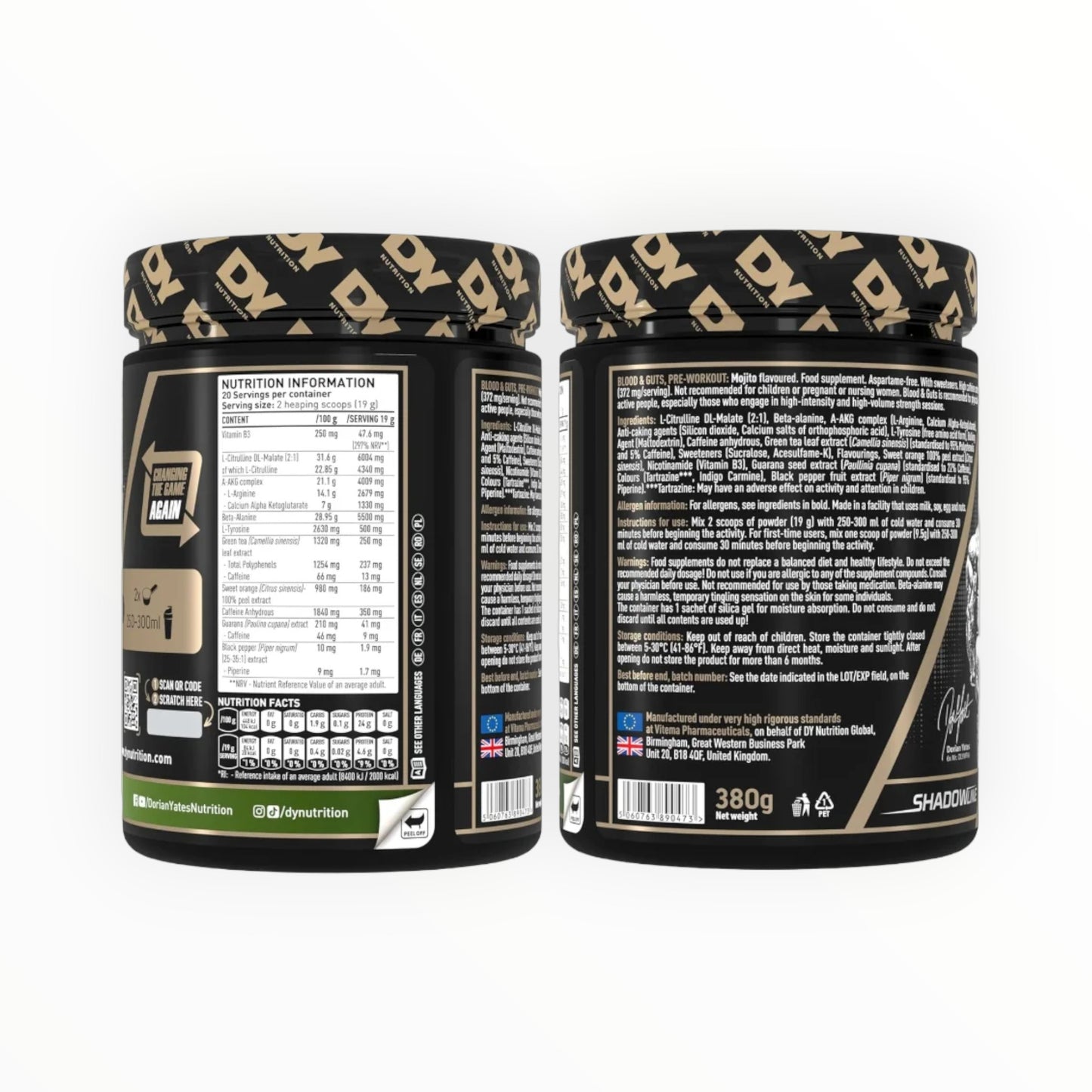 DY Nutrition Blood & Guts Pre Workout Mojito 380g – Extreme Pump, Energy & Focus Booster