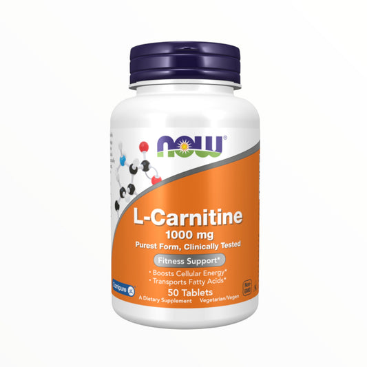 NOW L-Carnitine 1000mg – 50 Tablets | Fat Burning, Energy & Metabolism Support|In Power Fit Supplements Egypt