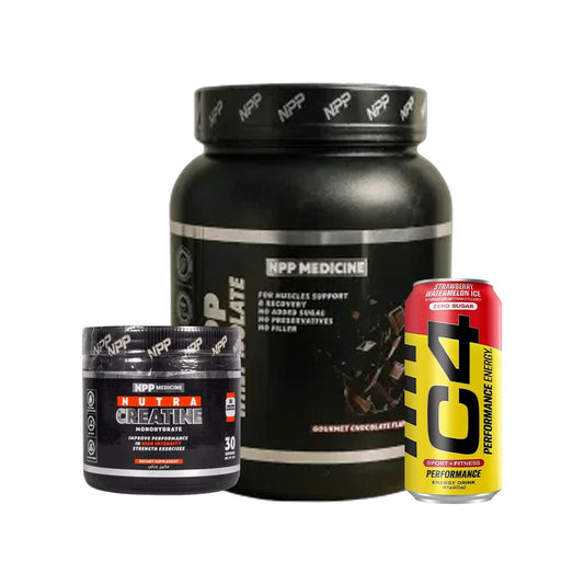 مجموعة استعادة العضلات |واي بروتين ايزولايت من إن بي بي + الكرياتين + مشروب الطاقة سي 4 | مجموعة القوة والأداء