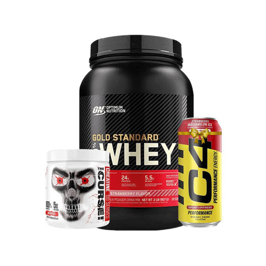 مزيج العضلات الهزيلة والطاقة | ON Gold Standard Whey + The Curse Creatine + مشروب الطاقة C4