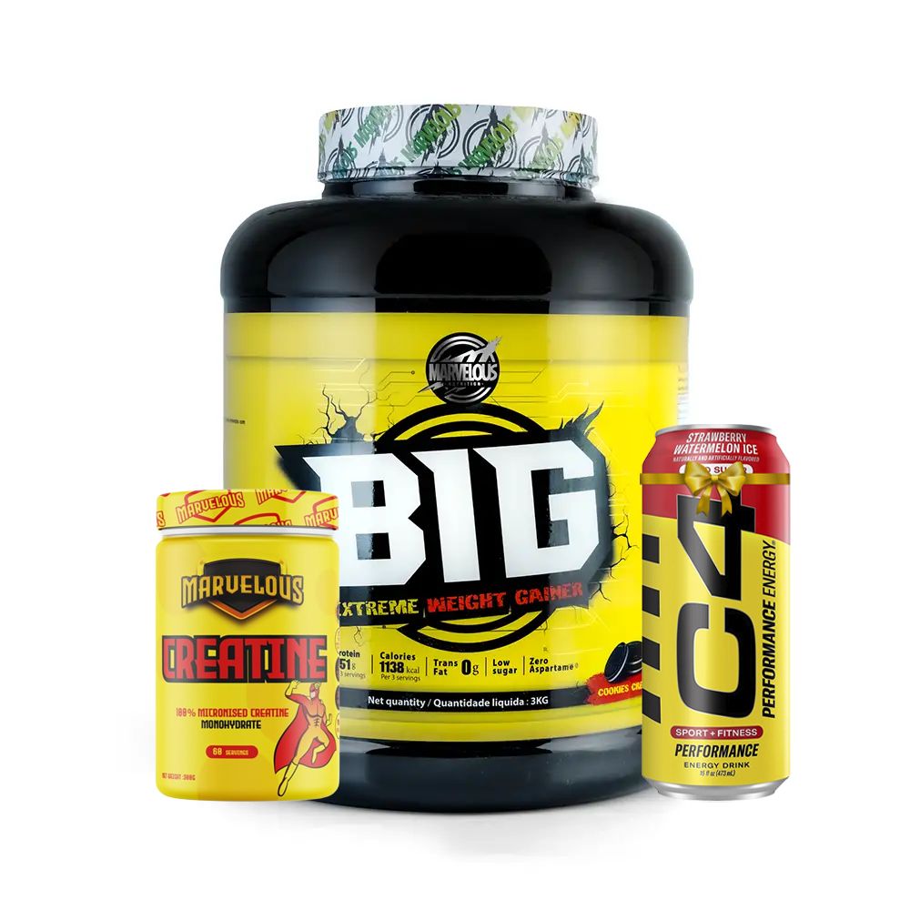 🔥 مجموعة باور فيت إكستريم لزيادة الكتلة والقوة، مارفيلوس بيج إكستريم لزيادة الوزن 💪 مارفيلوس كرياتين مونوهيدرات، مشروب الطاقة سي 4 بيرفورمانس