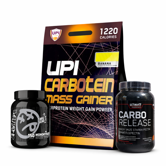 UPI Carbotein Mass Gainer (1220 Calories) + Ultimate Supplement Carbo Release + Skeleton Creatine Monohydrate (150 Servings) – Extreme Bulking Stack | Power Fit Egypt