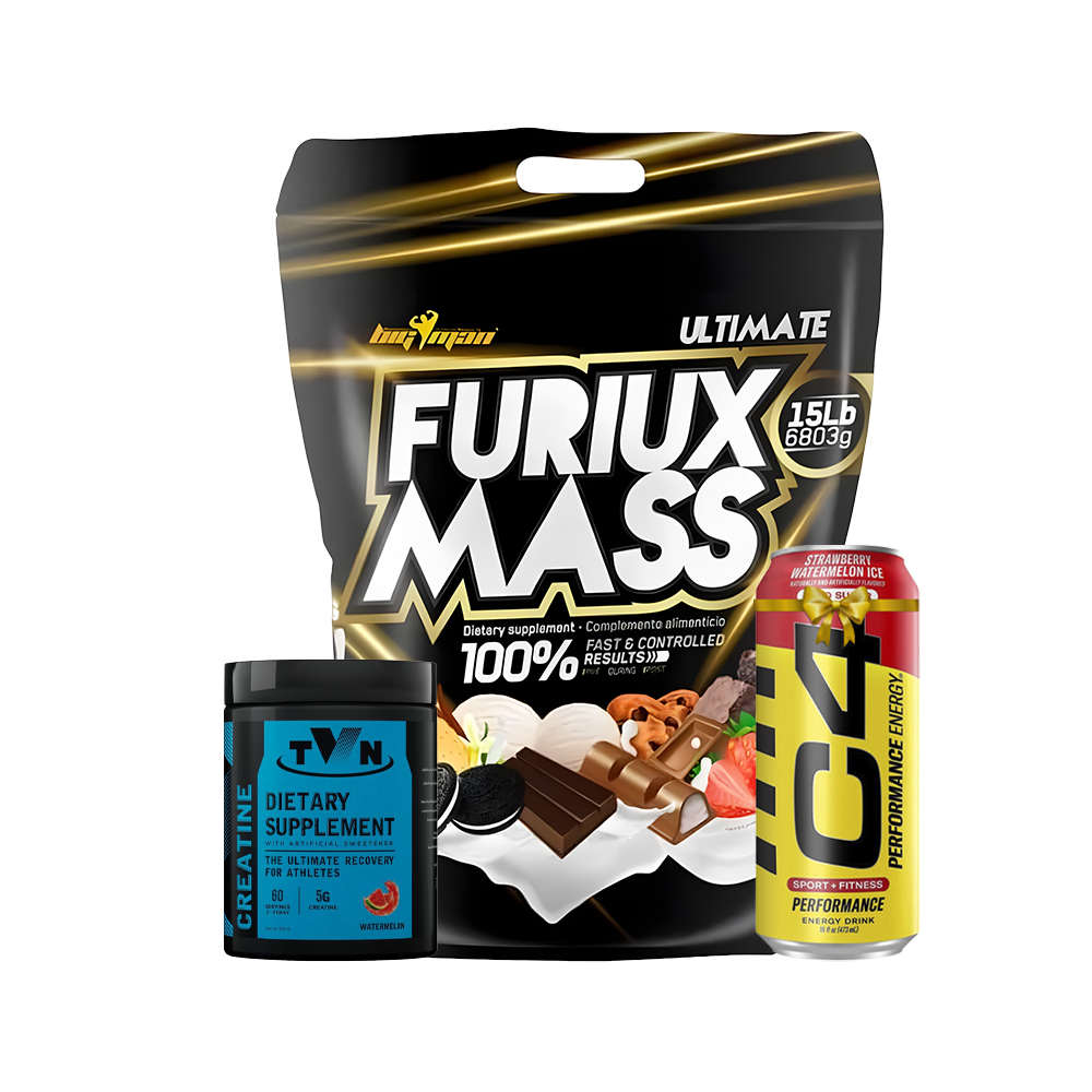 Furiux Mass Gainer 15lb + TVN Creatine + C4 Energy Drink – Complete Bulking Bundle