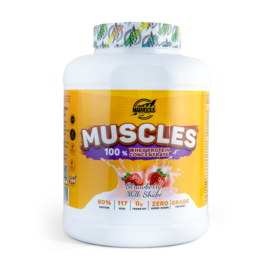 Marvelous Nutrition Muscles 100% Whey Protein Concentrate – Strawberry Milkshake (2Kg, 67 Servings)