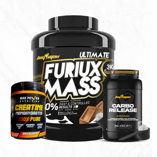 Furiux Mass Gainer + Creatine Max Power + Big Man Carbo Bundle | High Calorie &amp; Strength Pack | Power Fit Egypt
