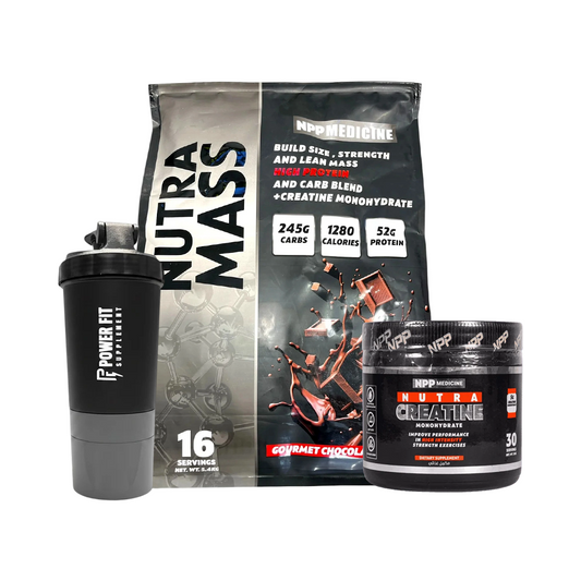 Nutra Mass 5.4kg + Nutra Creatine Monohydrate 30 Servings + Power Fit Shaker | Ultimate Weight & Muscle Gain Bundle