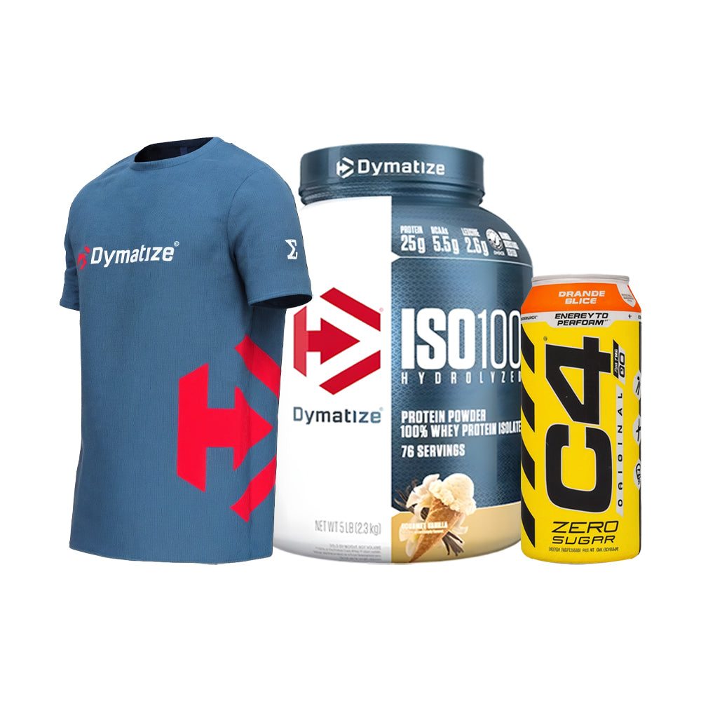 Dymatize ISO100 Protein Bundle – ISO100 (5lb) + C4 Energy Drink + Dymatize T-Shirt