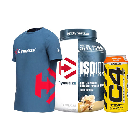 Dymatize ISO100 Protein Bundle – ISO100 (5lb) + C4 Energy Drink + Dymatize T-Shirt