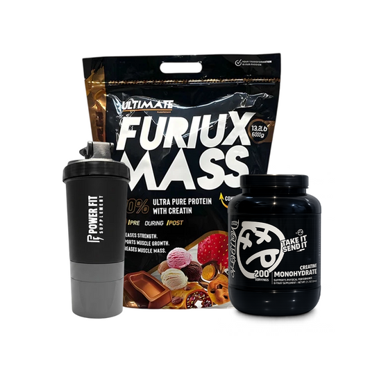 Furiux Mass 6kg + Creatine Monohydrate 200 Servings + Power Fit Shaker | Ultimate Muscle Gain Bundle