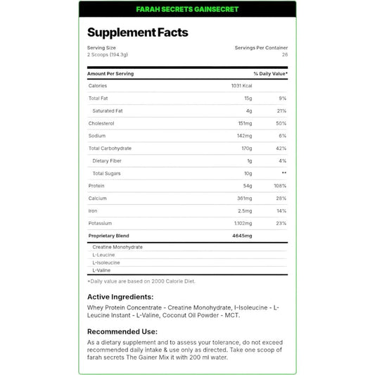 Farah Secrets Mass Gainer – Best Weight Gainer Supplement in Egypt-5KG|25-SRV