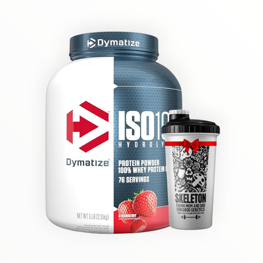 Dymatize ISO100 Hydrolyzed Whey Protein 5lb (76 Servings) – Strawberry + Free Skeleton Shaker