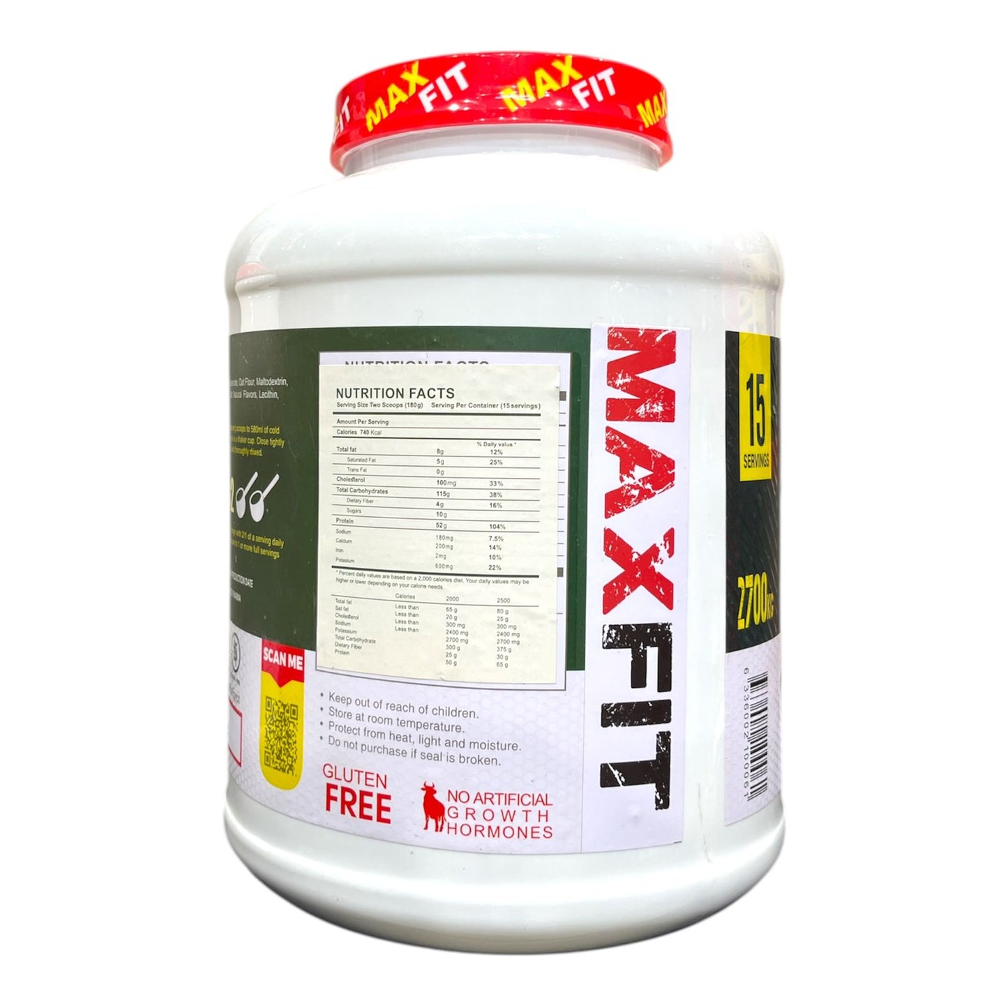 ماكس فيت لزيادة الكتلة العضلية ٢.٧ كجم (١٥ حصة) | تركيبة غنية بالسعرات الحرارية لزيادة الكتلة العضلية وزيادة الوزن | مكملات باور فيت مصر
