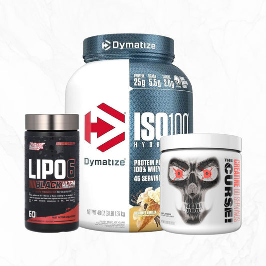 Dymatize ISO100 + The Curse Creatine + Lipo 6 Black Bundle | Lean Muscle, Power &amp; Fat Burner | Power Fit Egypt