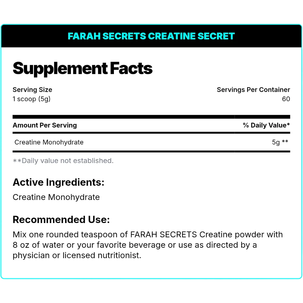 Farah Secrets Creatine 300g – 60 Servings Micronized Creatine in Egypt
