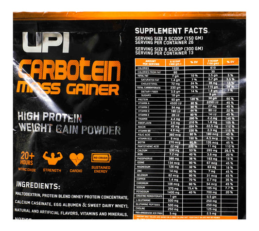 UPI Carboten Mass Gainer – High-Protein Weight Gain Powder for Muscle Growth