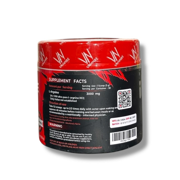 Vampire Nutrition Arginine HCL – Massive Pump Pre-Workout for Enhanced Performance