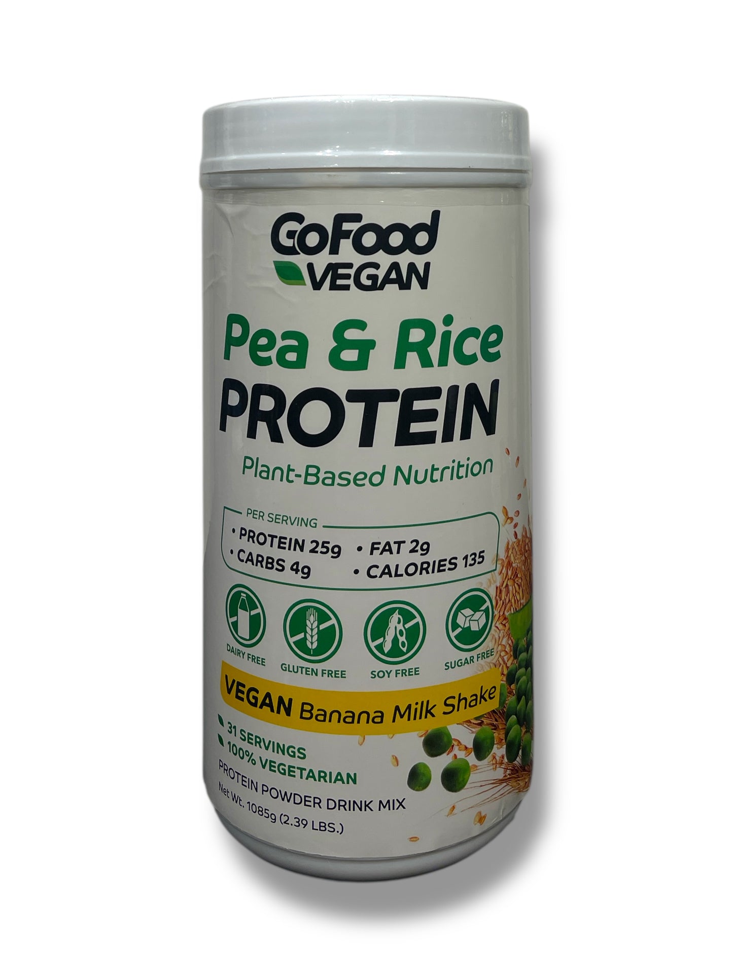 GoFood Vegan Pea & Rice Protein – Banana Milk Shake Flavor – 1085g