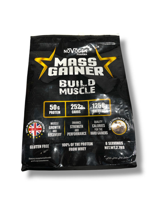 Novogen Pharma Mass Gainer – 50g Protein, 1250 Calories, 2.7kg | Double Chocolate Flavor