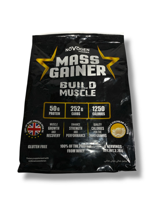 Novogen Pharma Mass Gainer – 50g Protein, 1250 Calories, 2.7kg | Double Chocolate Flavor
