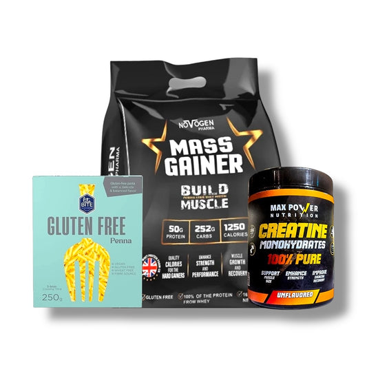 Novogen Mass Gainer + Max Power Creatine + Gluten-Free Pasta – Power Bulk Stack
