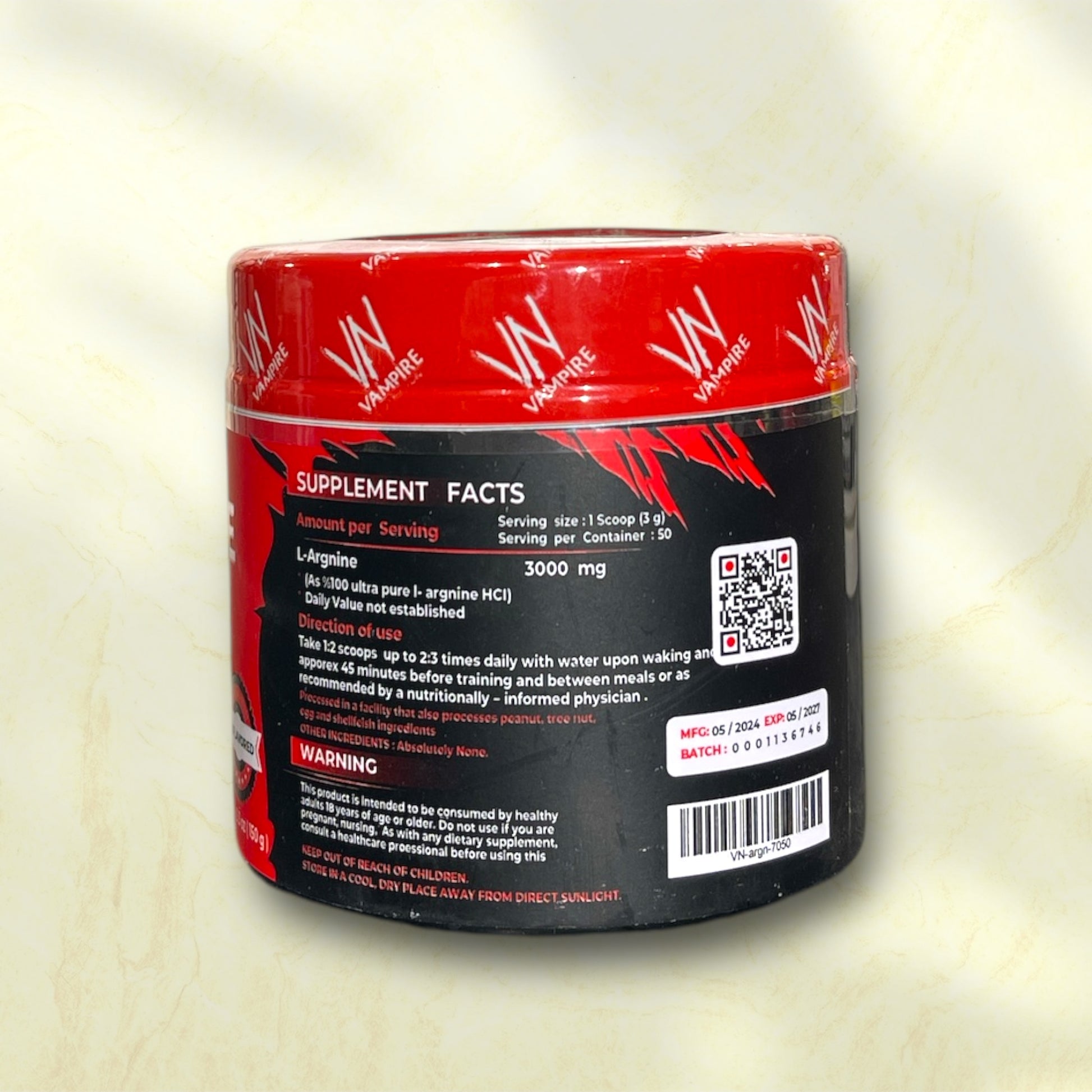 Vampire Nutrition Arginine HCL – Massive Pump Pre-Workout for Enhanced Performance - Power Fit Supplements Egypt