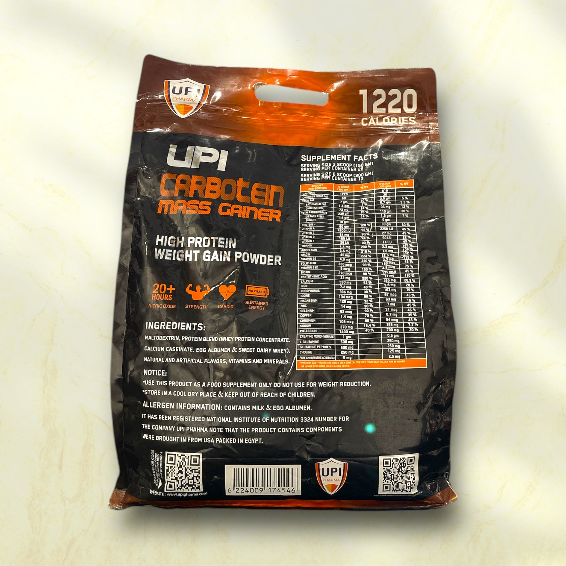 UPI Carboten Mass Gainer – High-Protein Weight Gain Powder for Muscle Growth - Power Fit Supplements Egypt