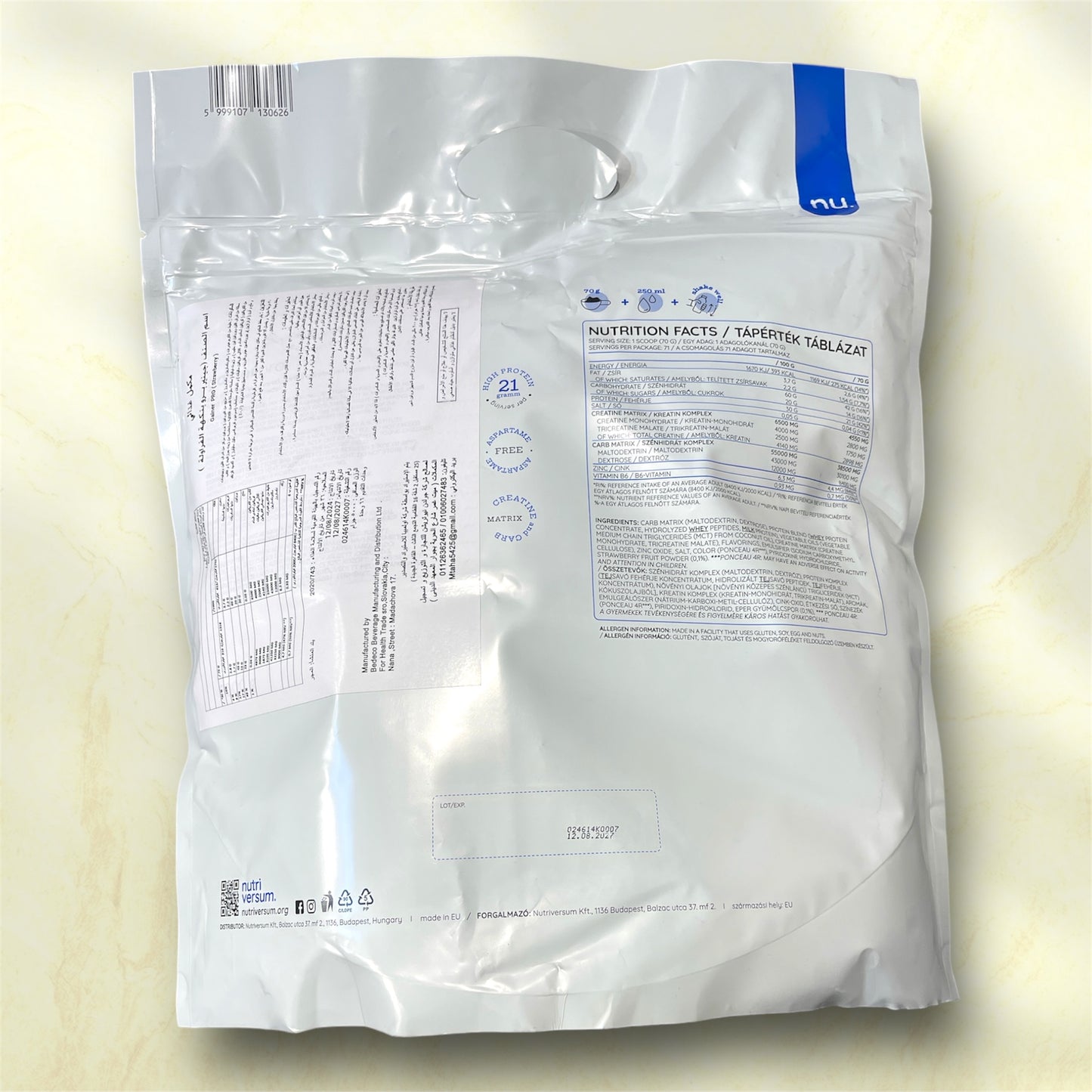 Nutriversum Gainer Pro is a high-calorie mass gainer supplement designed to support muscle growth, enhance recovery, and provide sustained energy.