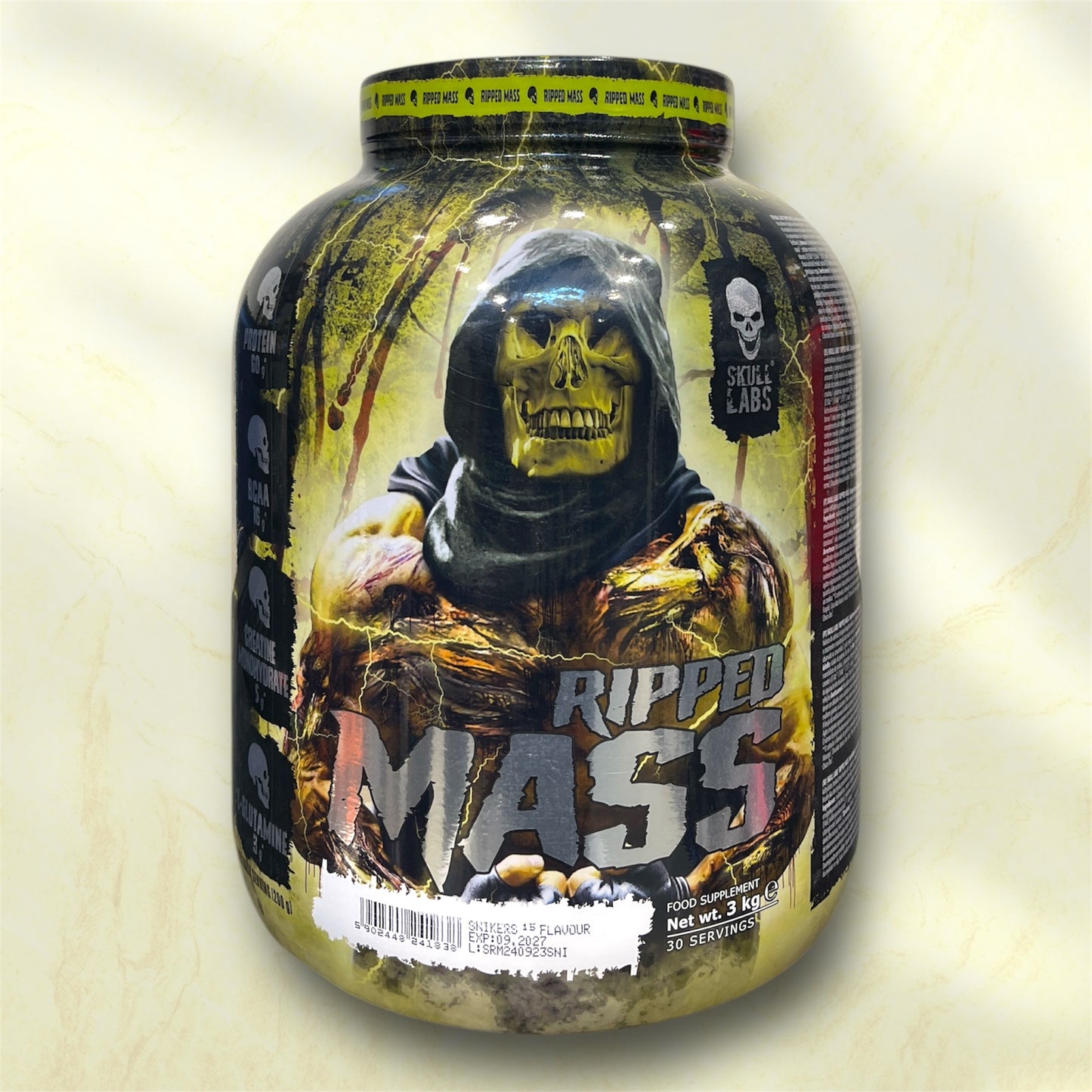 Skull Labs Ripped Mass is a high-calorie mass gainer supplement designed to support muscle growth and recovery for individuals engaged in intense training regimens.