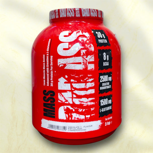 Bad Ass Mass is a high-calorie mass gainer supplement crafted to support individuals aiming to increase muscle mass and overall body weight.