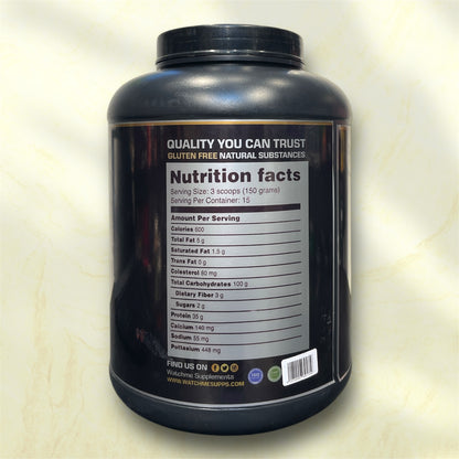 Watchme Mass Gainer is a high-calorie supplement formulated to support individuals aiming to increase muscle mass and overall body weight.