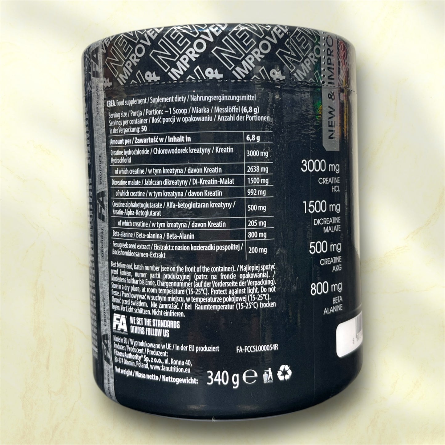 FA Core Crea is a multi-component creatine supplement developed by FA Nutrition, designed to enhance strength, endurance, and muscle recovery.
