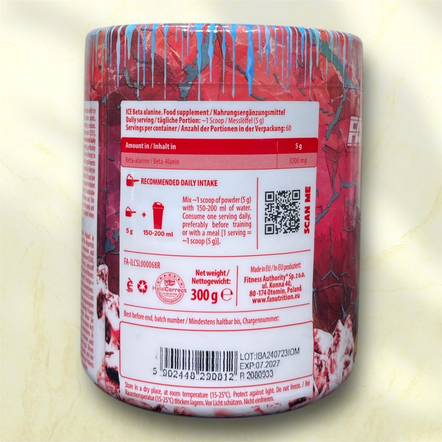 FA ICE Beta-Alanine is a powdered dietary supplement from Fitness Authority, designed to support athletes and fitness enthusiasts engaged in high-intensity and high-volume strength training sessions.