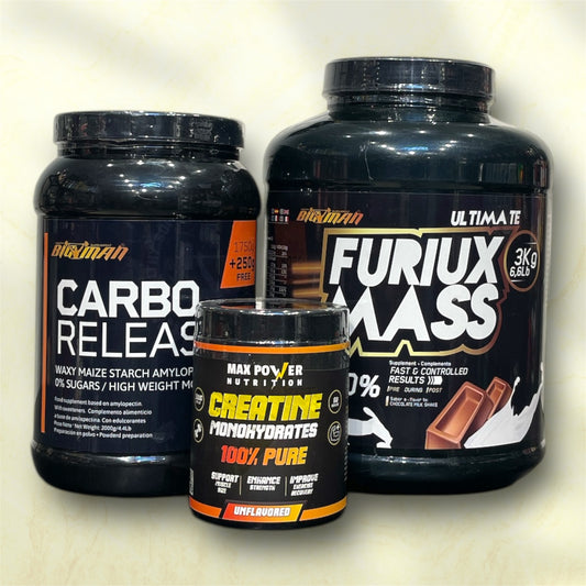 Furiux Mass Gainer + Creatine Max Power + Big Man Carbo Bundle | High Calorie &amp; Strength Pack | Power Fit Egypt