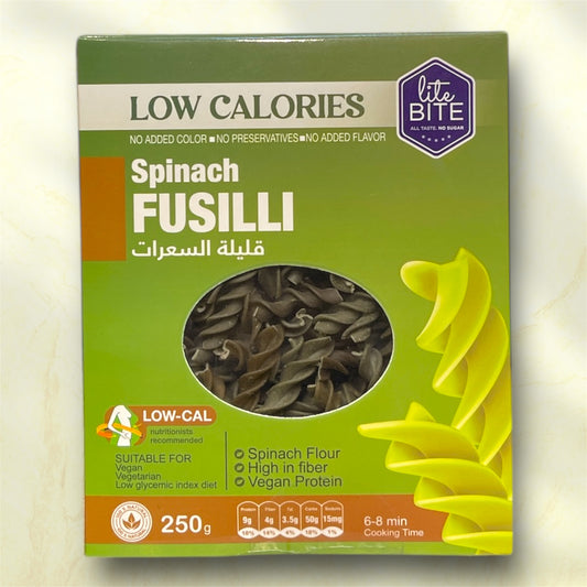 Lite Bite Spinach Fusilli 250g | Low-Calorie Vegan Pasta | High Fiber &amp; Plant Protein