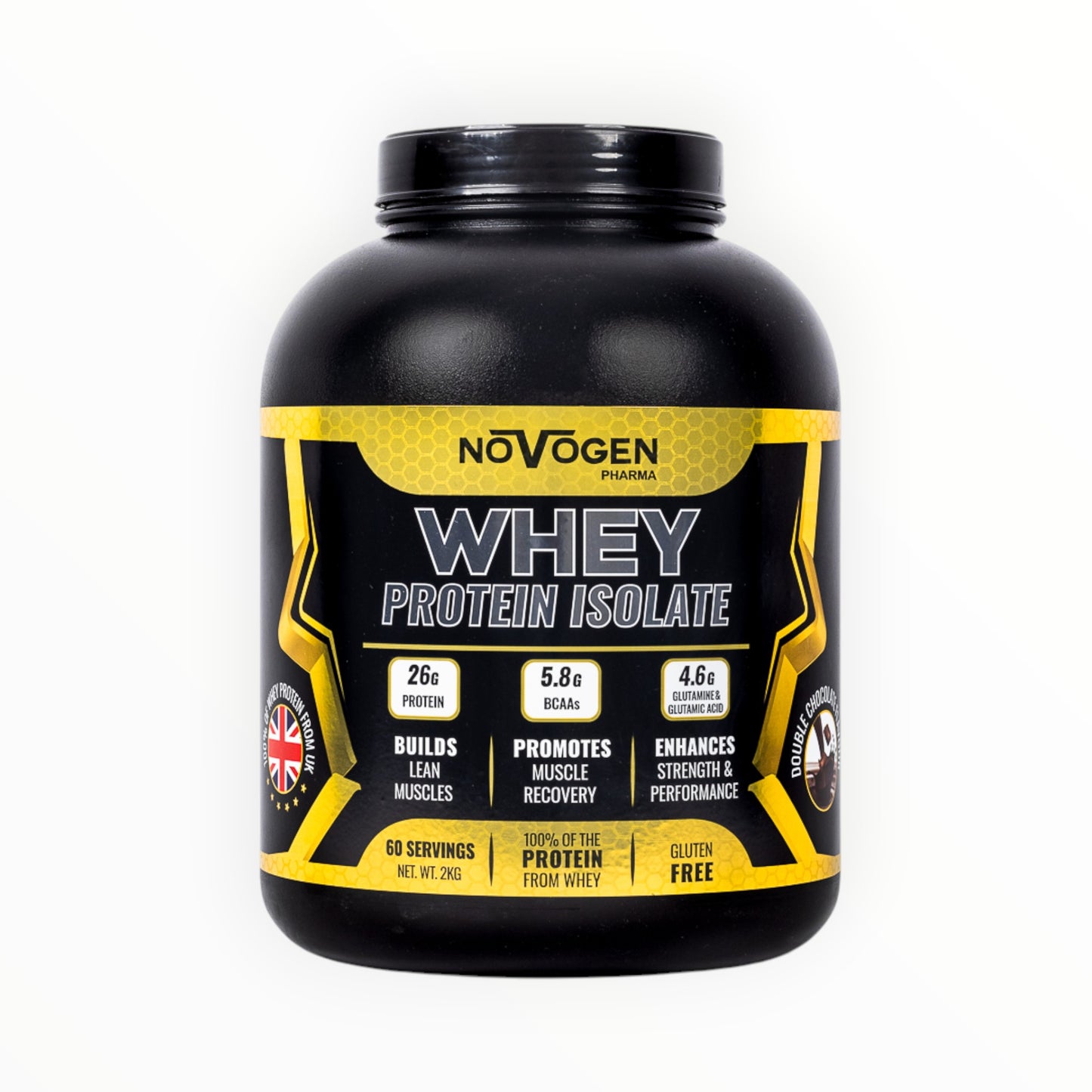 Novogen Pharma Whey Protein Isolate 2kg (60 Servings) – 26g Protein – 5.8g BCAAs – Gluten Free Whey Isolate Egypt