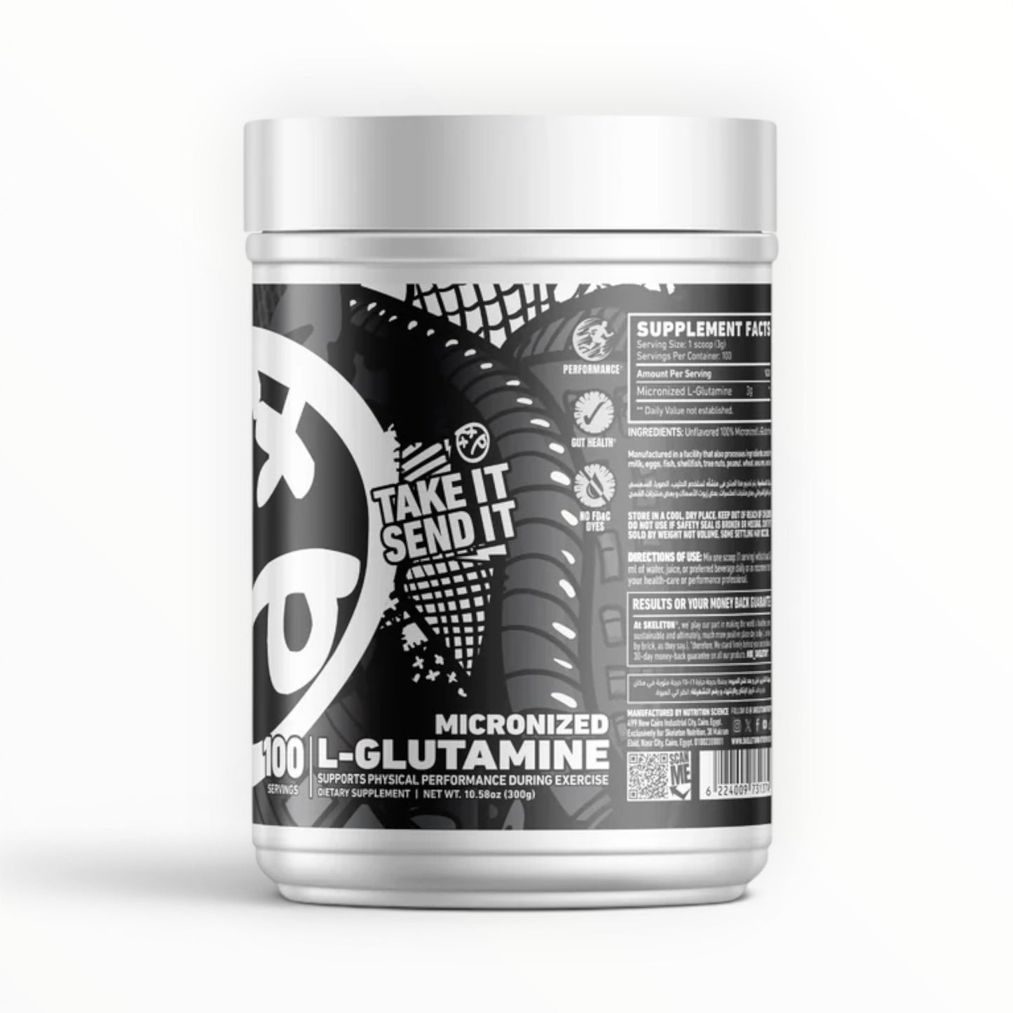 Skeleton Nutrition Glutamine 300g (100 Servings) | Muscle Recovery, Immunity & Performance Support|In Power Fit Supplements Egypt