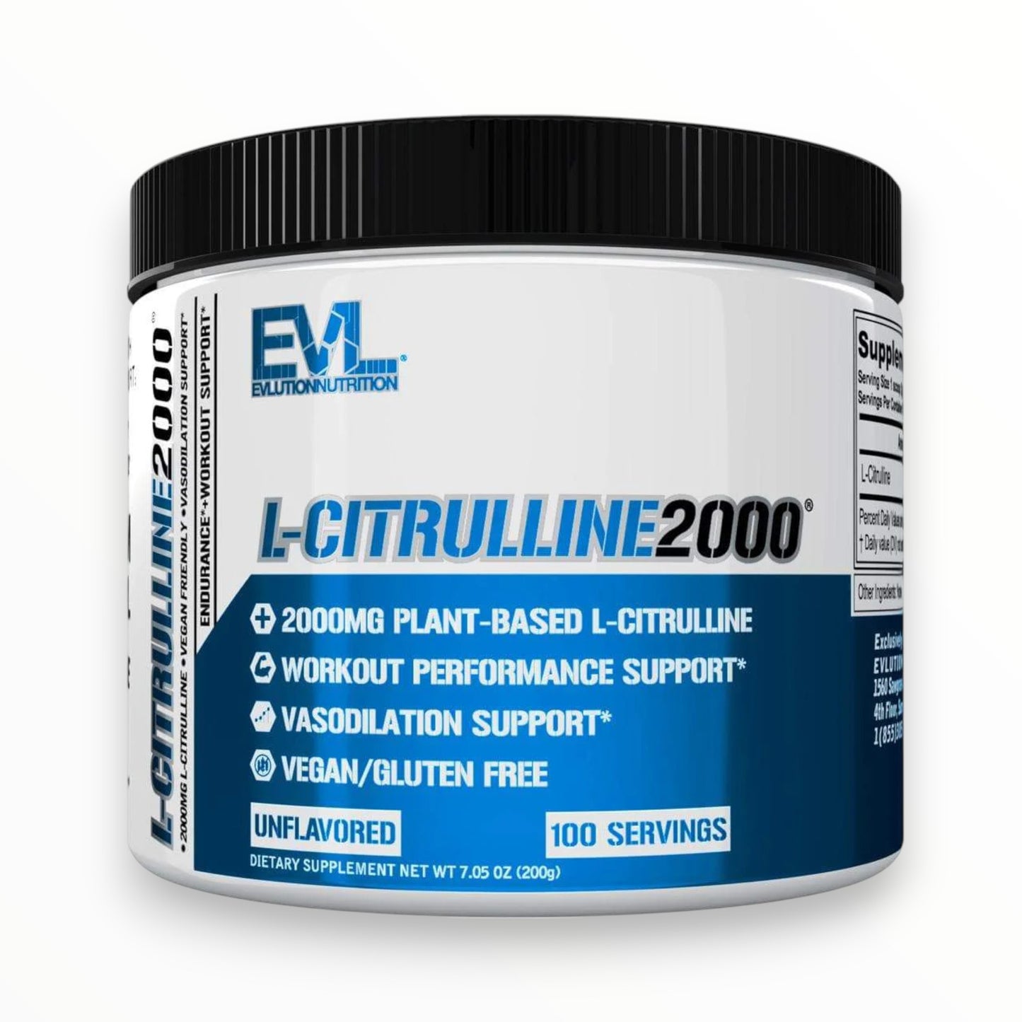 EVL L-Citrulline 2000 – Plant-Based Pre-Workout Pump & Performance Support, 200g (100 Servings)