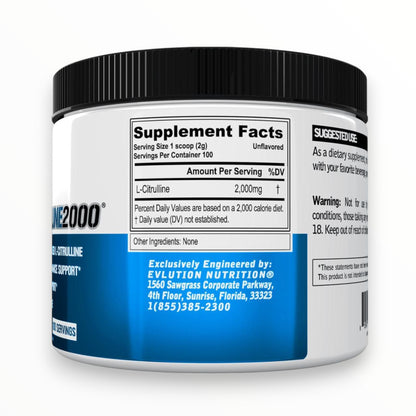 EVL L-Citrulline 2000 – Plant-Based Pre-Workout Pump & Performance Support, 200g (100 Servings)