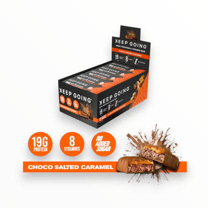 Keep Going High Protein Bar – Choco Salted Caramel | 19g Protein – No Added Sugar -12 Bars