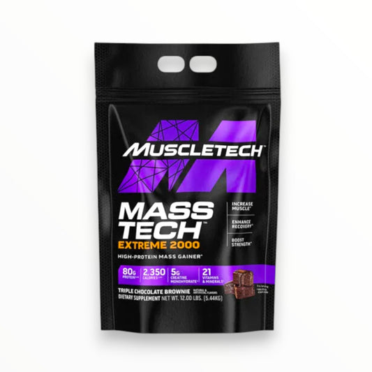 MuscleTech Mass Tech Extreme 2000 Mass Gainer – High Calorie Weight & Muscle Gain Protein with Creatine (Triple Chocolate Brownie)