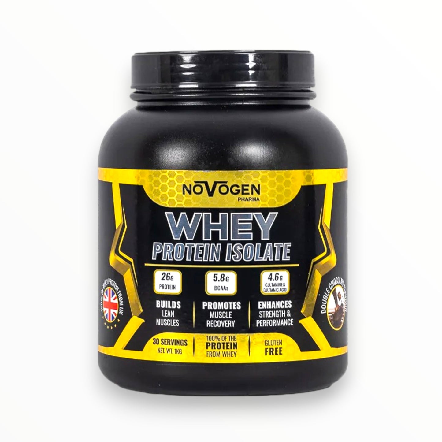Novogen Pharma Whey Protein Isolate 1kg – 26g Protein Lean Muscle & Recovery Formula (30 Servings, Gluten Free)